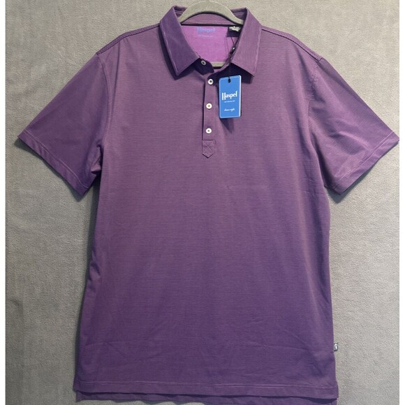 NWT Haspel New Orleans Bamboo Performance Polo Shirt Mens Size L Purple Striped - Picture 1 of 8